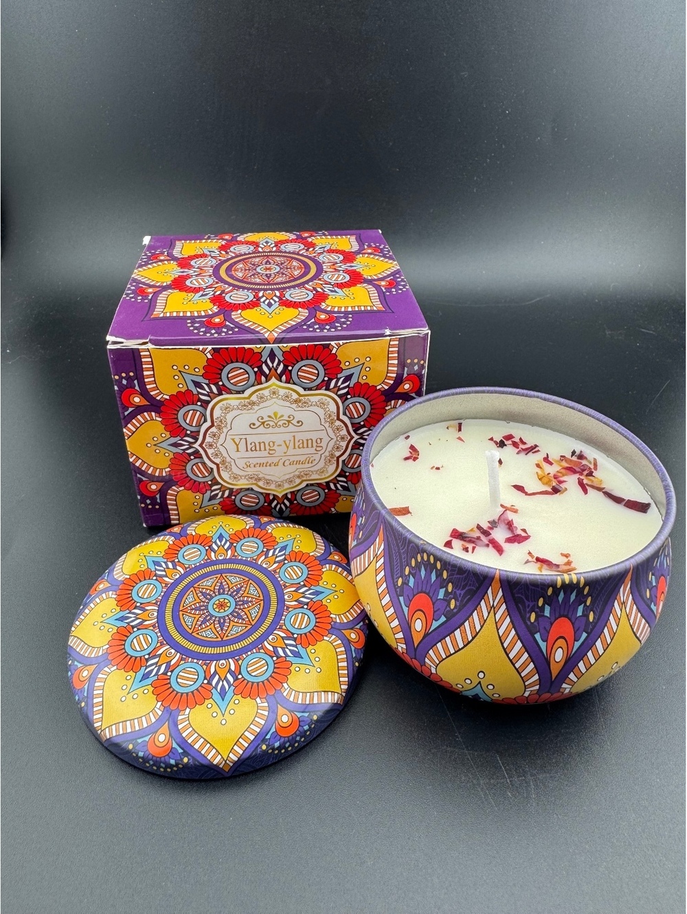 Ylang-Ylang Scented Candle in Decorative Tin with Lid